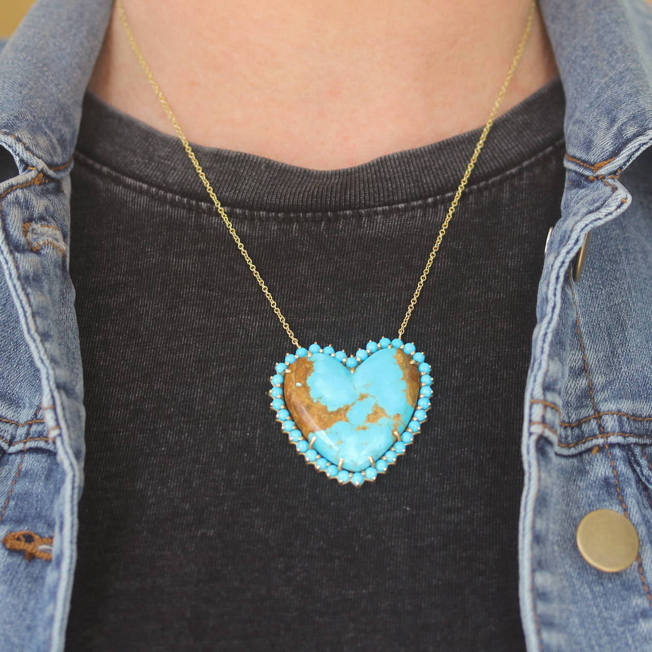 Suzy Landa one-of-a-kind "Nevada" heart shaped turquoise necklace - Be On Park