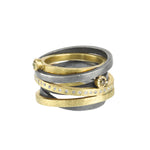 Todd Reed yellow gold and sterling silver ring with "patina" diamonds and white brilliant cut diamonds - Be On Park