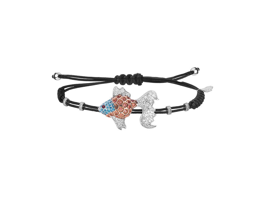 Pippo Perez diamond and sapphire carp bracelet on a black nautical, adjustable cord - Be On Park