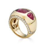 Piranesi three-stone rubelite gypsy ring with white diamonds - Be On Park