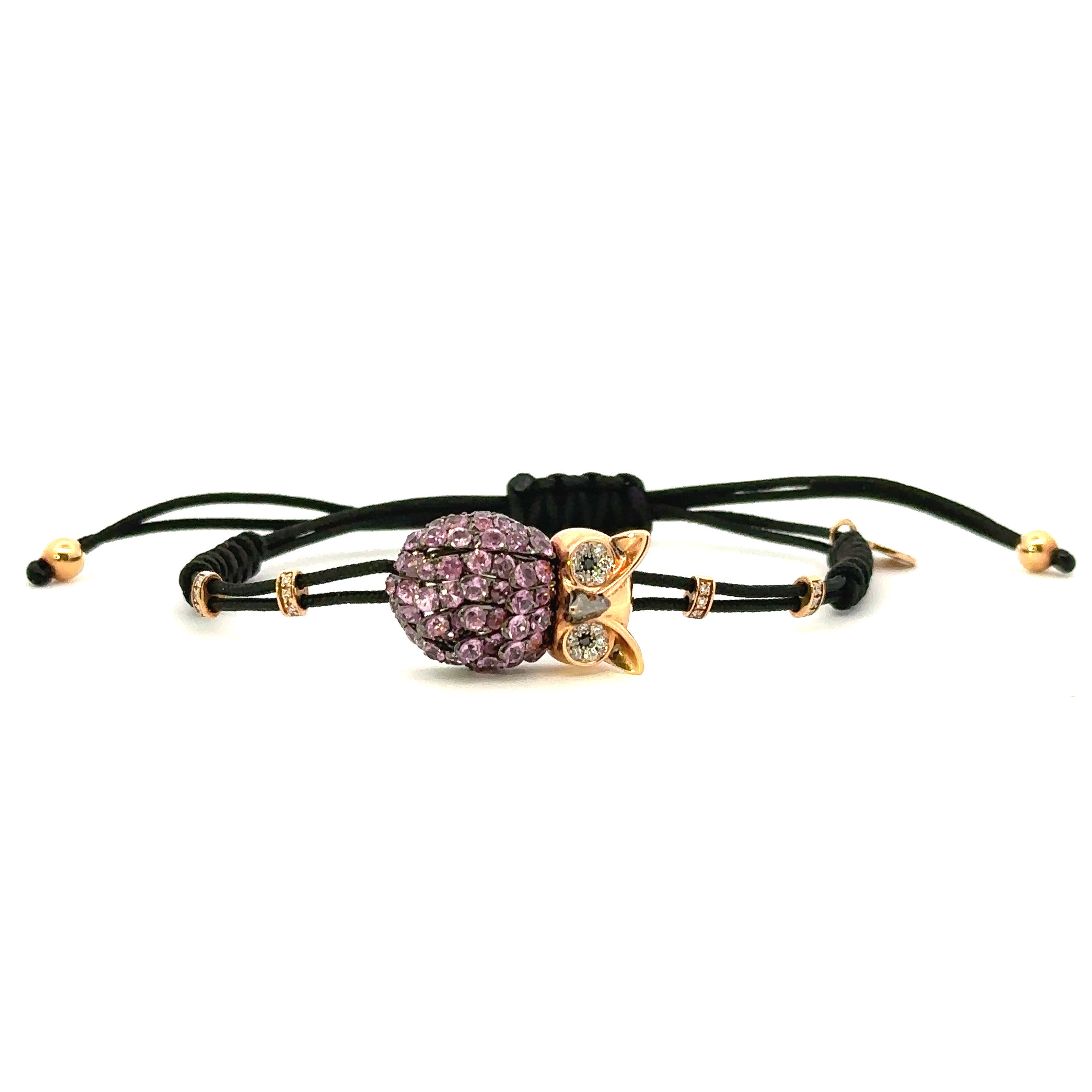 Pippo Perez owl bracelet with pink sapphires, white diamonds & black diamonds - Be On Park