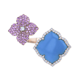 Piranesi "Mosaique" Pink Sapphire, Turquoise, and diamond double flower ring - Be On Park