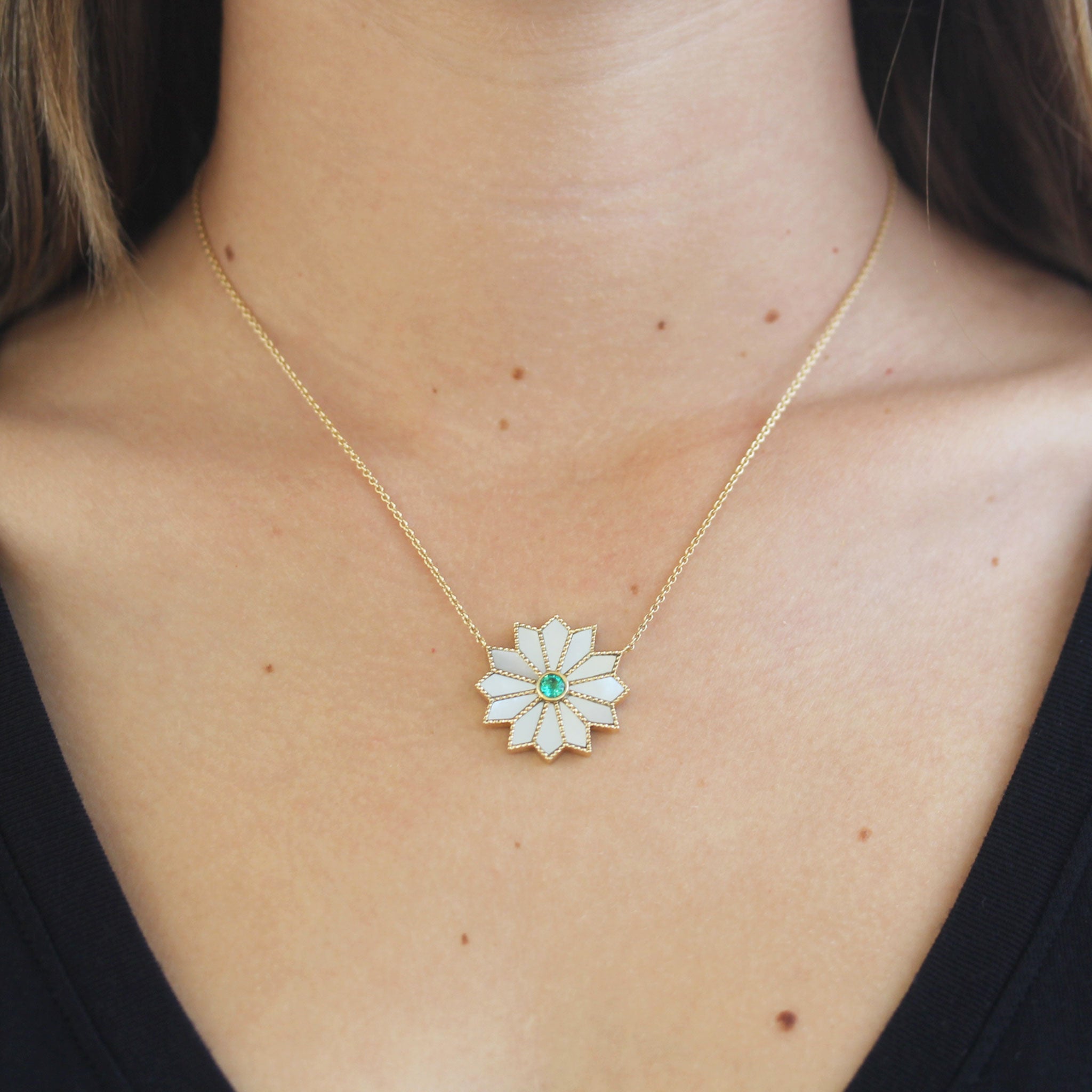 Orly Marcel Sacred Flower Mother of Pearl and emerald necklace - Be On Park