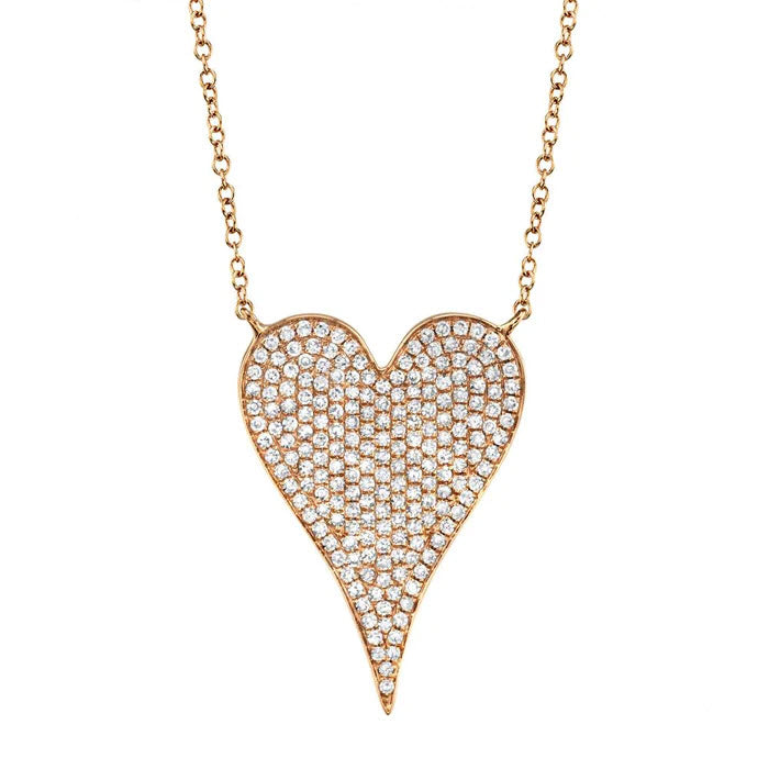Shy Creation Large Rose Gold Pave Heart Necklace - Be On Park
